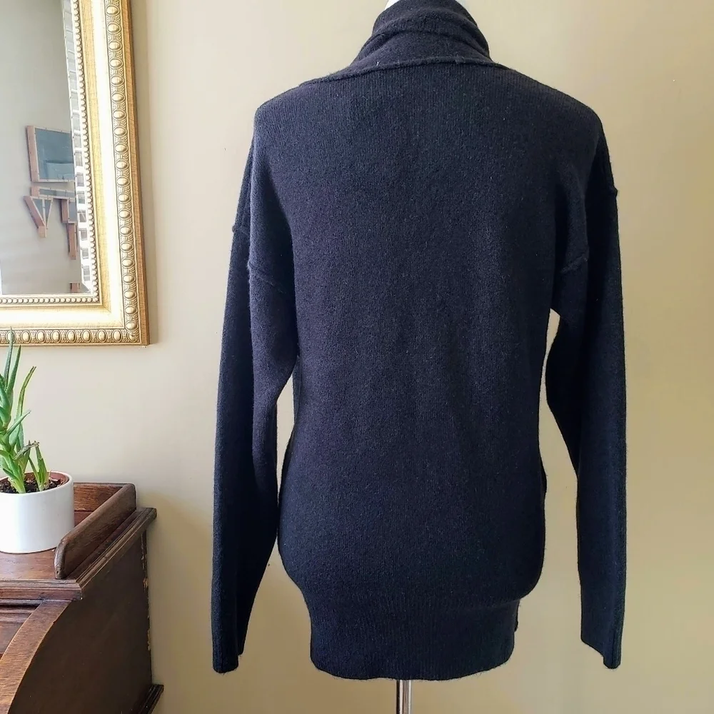 Free People Cozy Touch the Sky Black Crossover Wrap Sweater Wool Size XS NWT